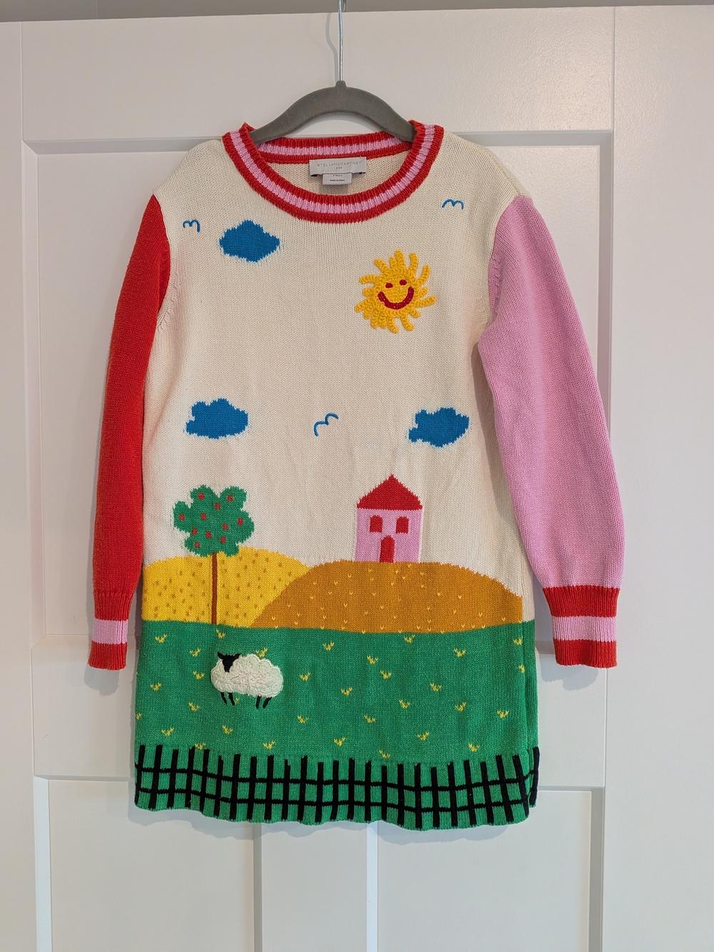Stella McCartney Kids Cream Knit Dress with Red, Pink and Green Accents